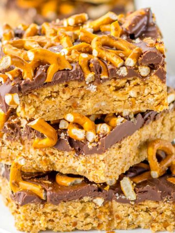 a stack of peanut butter bar slices.