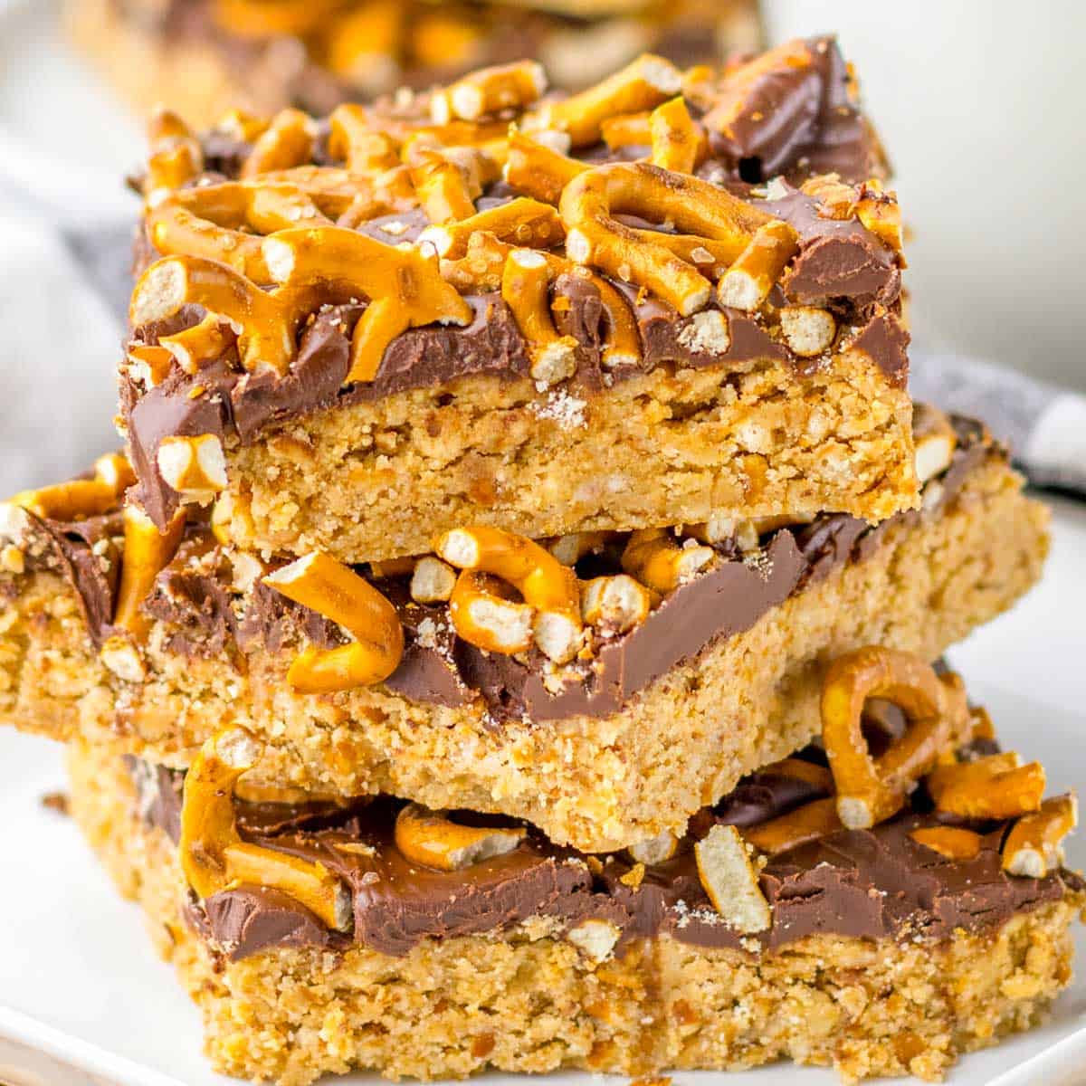a stack of peanut butter bar slices.