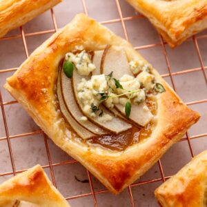 pear tarts with blue cheese and fig jam.
