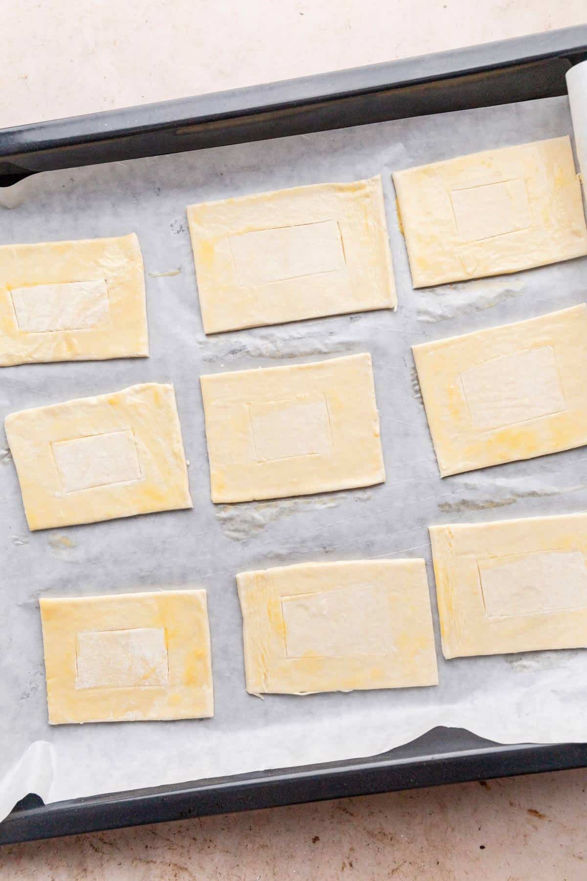 puff pastry cut into rectangles.