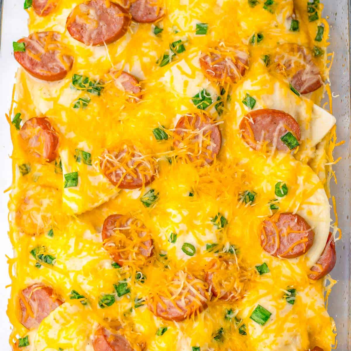 baked pierogi casserole with cheese.