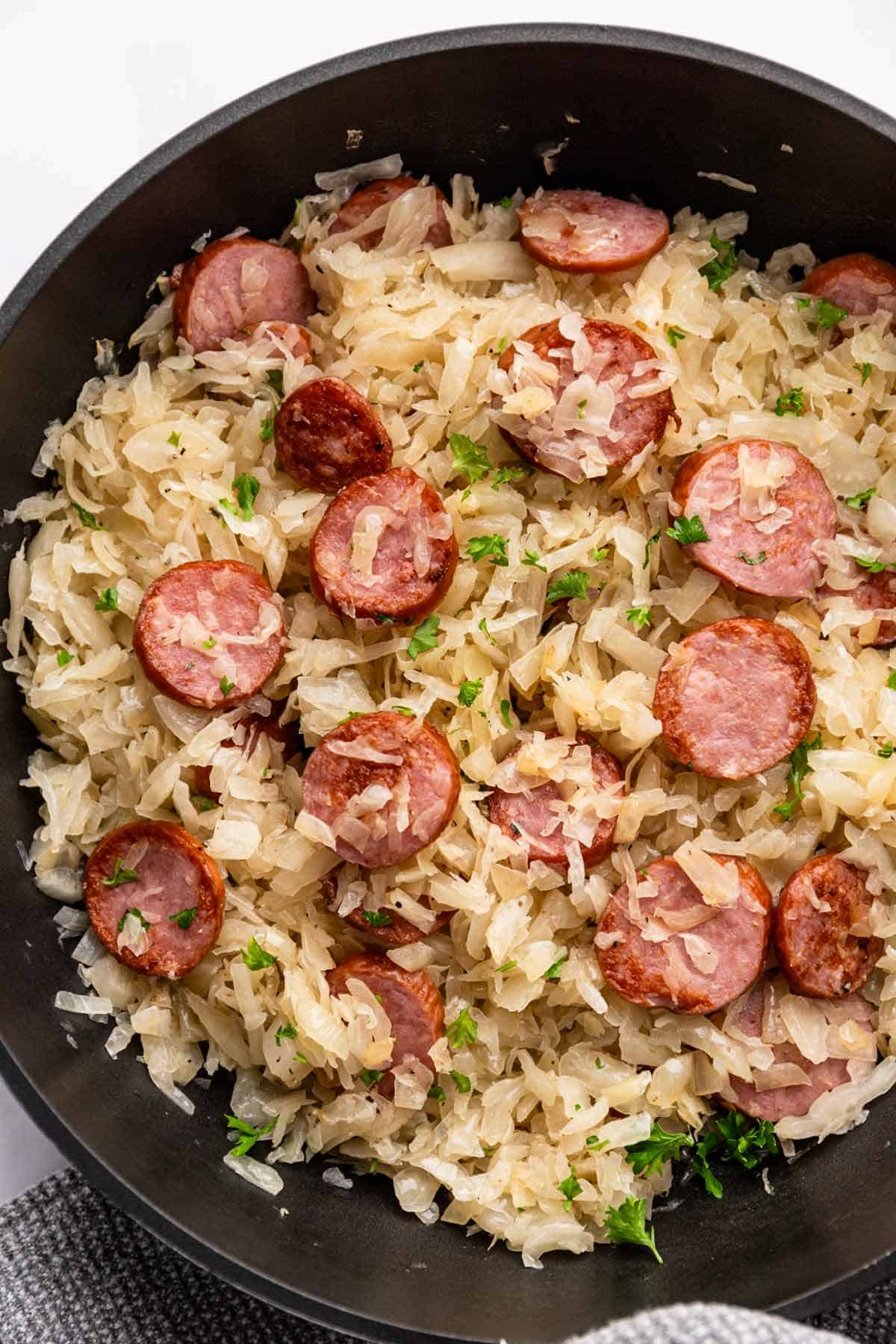 sausages and sauerkraut skillet.