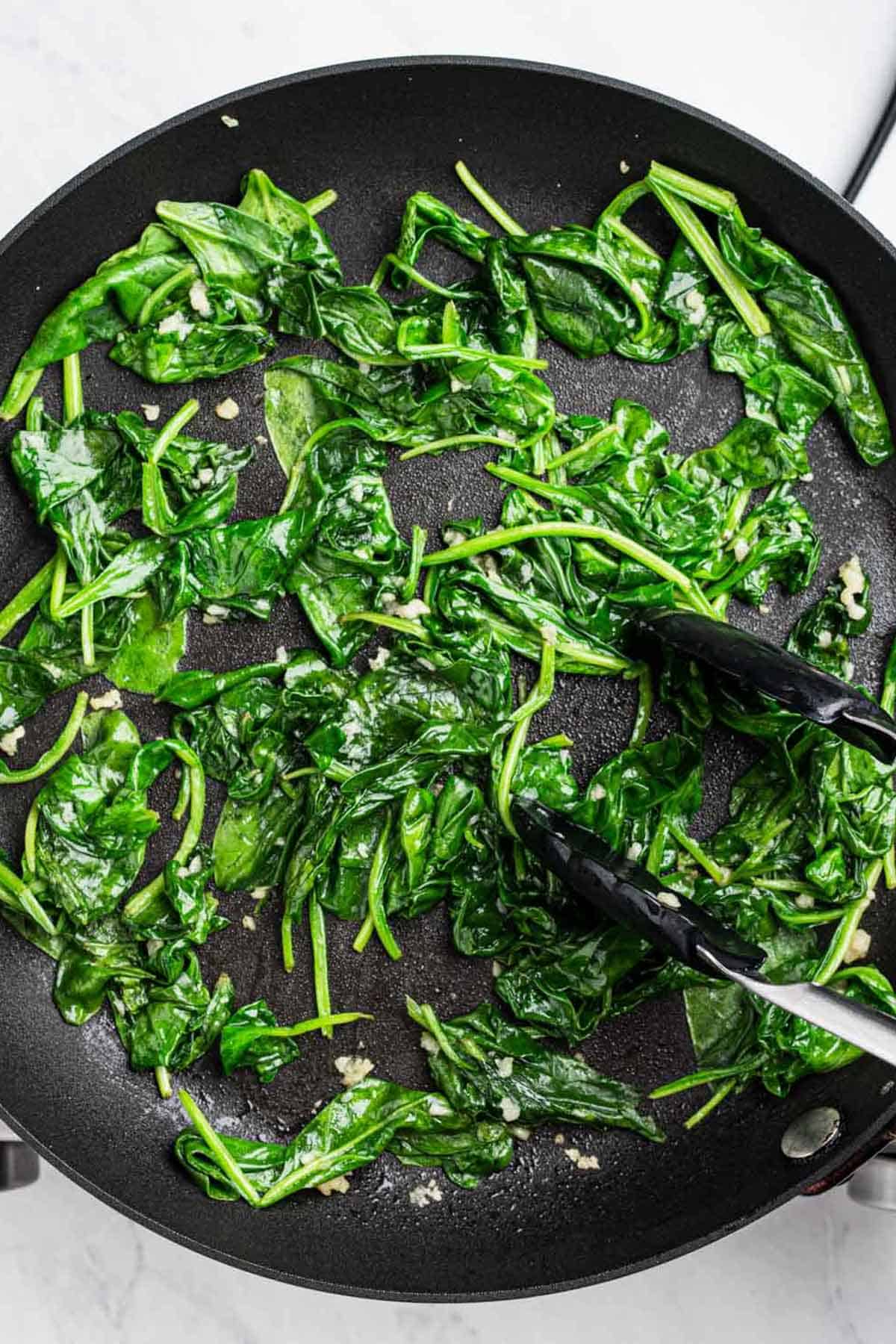 spinach in a skillet.