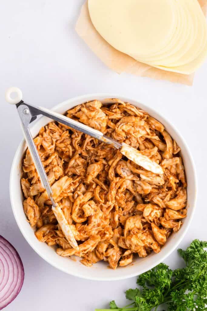 barbecue sauce pulled chicken bowl.