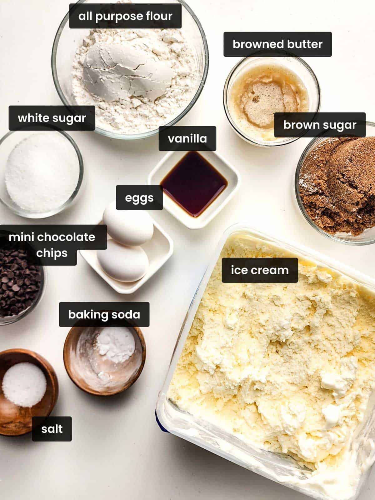 ingredients for cookie ice cream sandwiches.