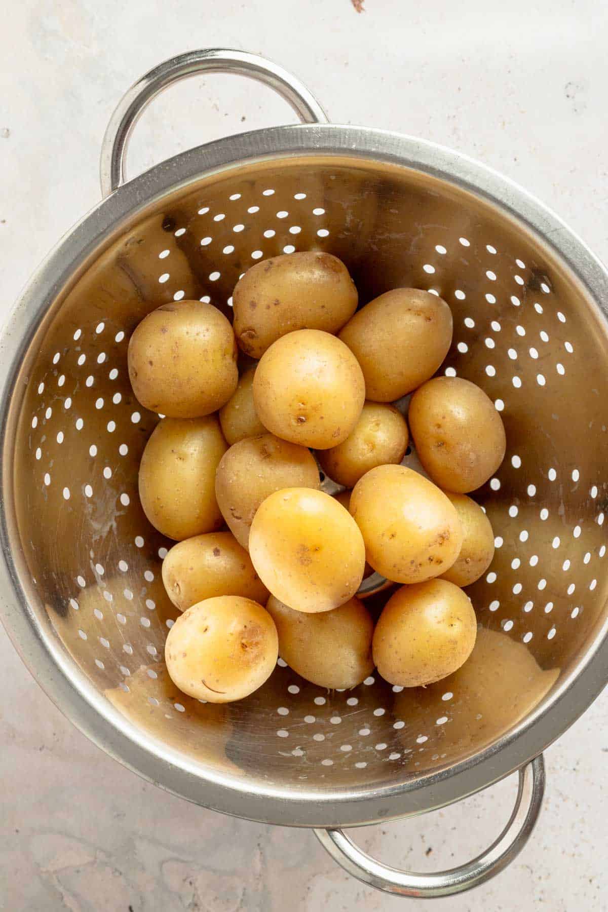 baby potatoes in colander.