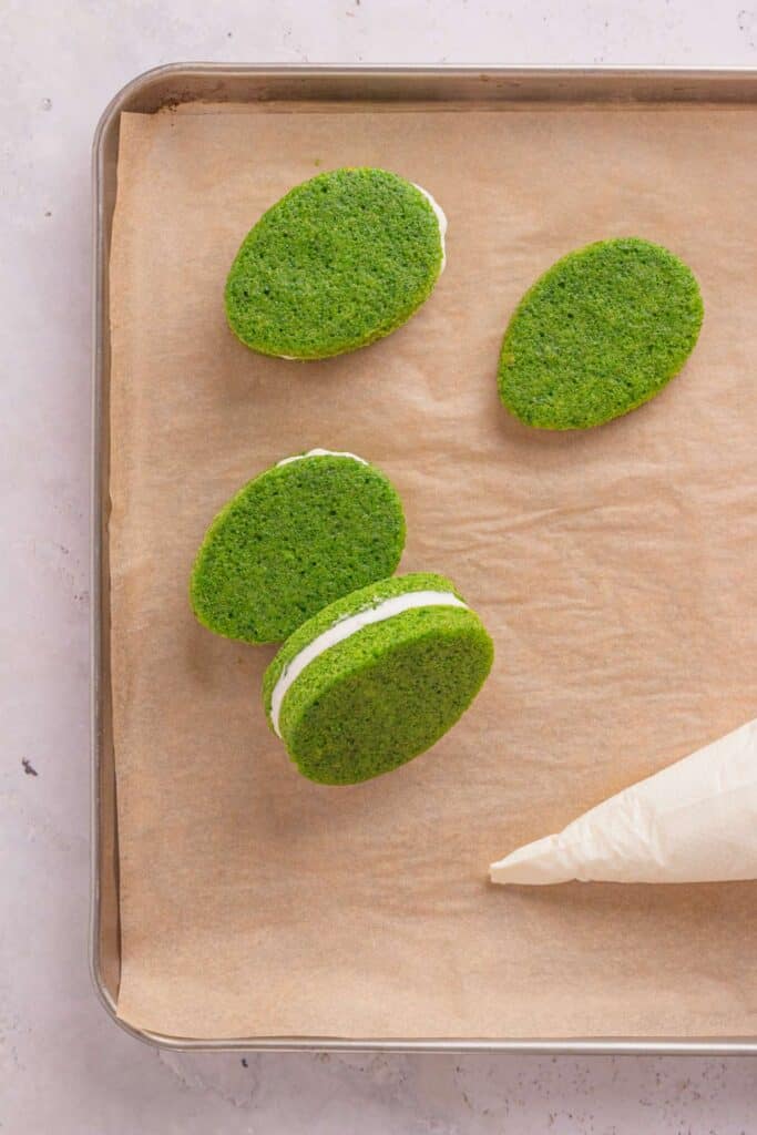 green sponge cake in shape of egg.