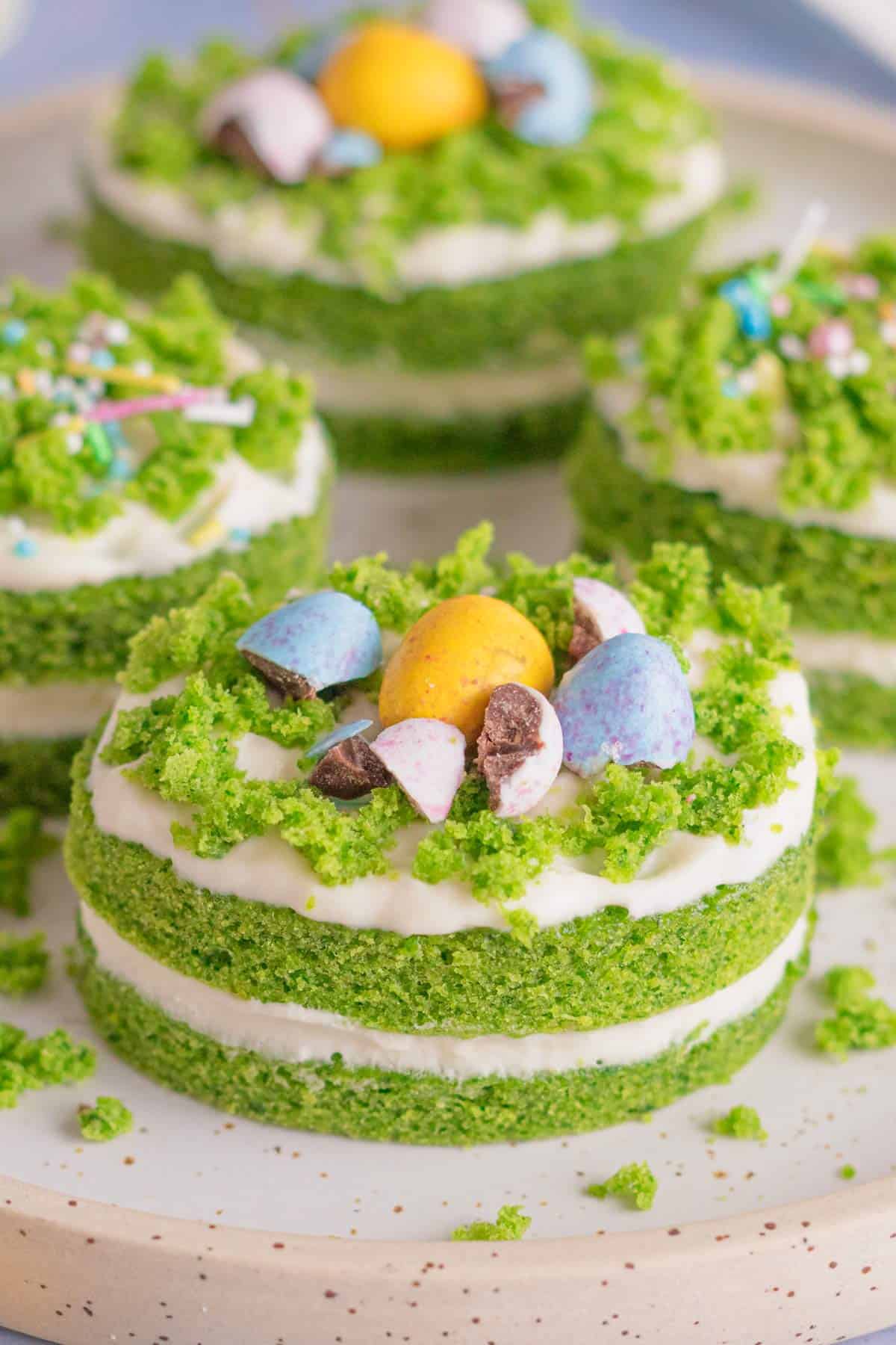 mini easter cakes with frosting.