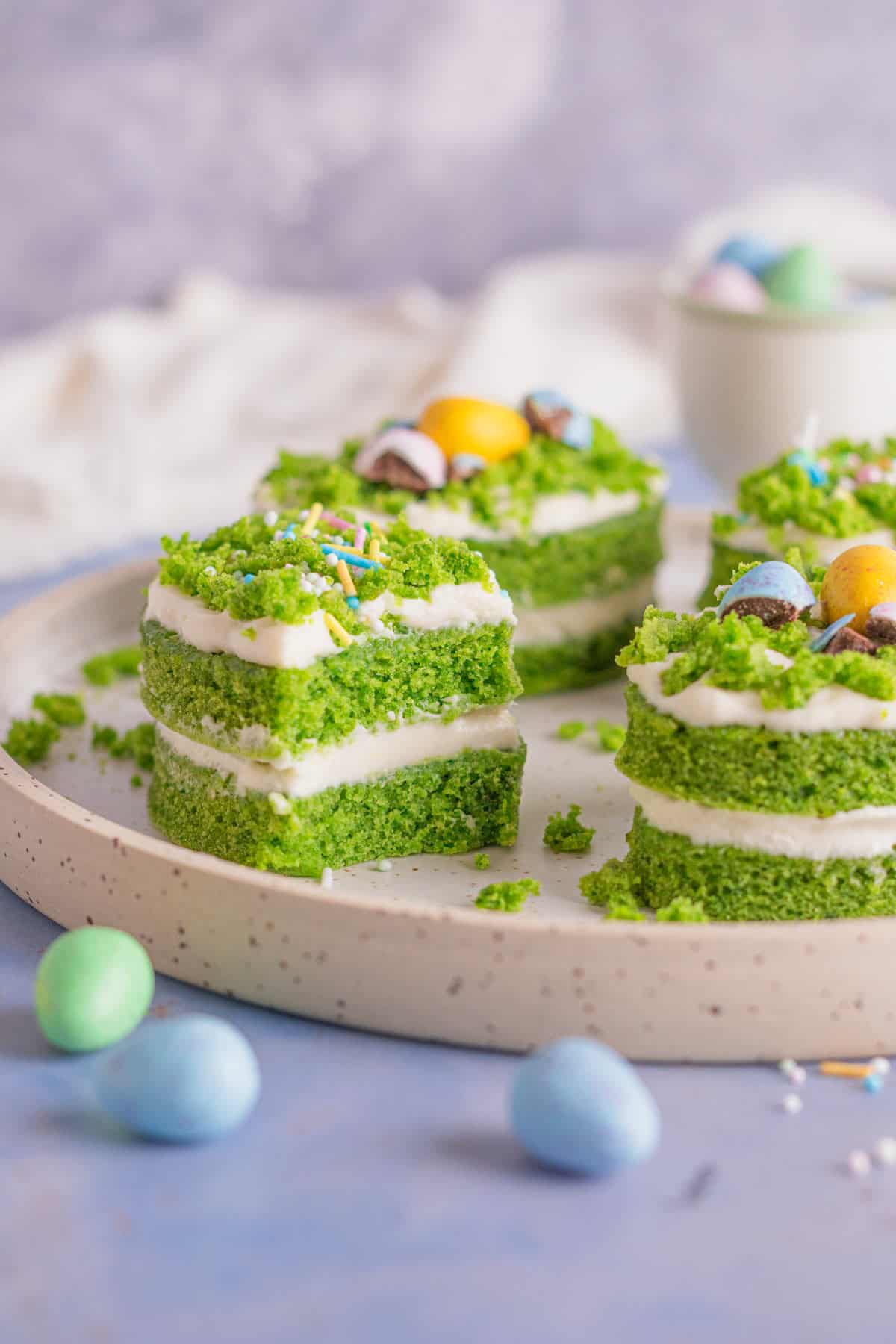 mini easter cakes with frosting.