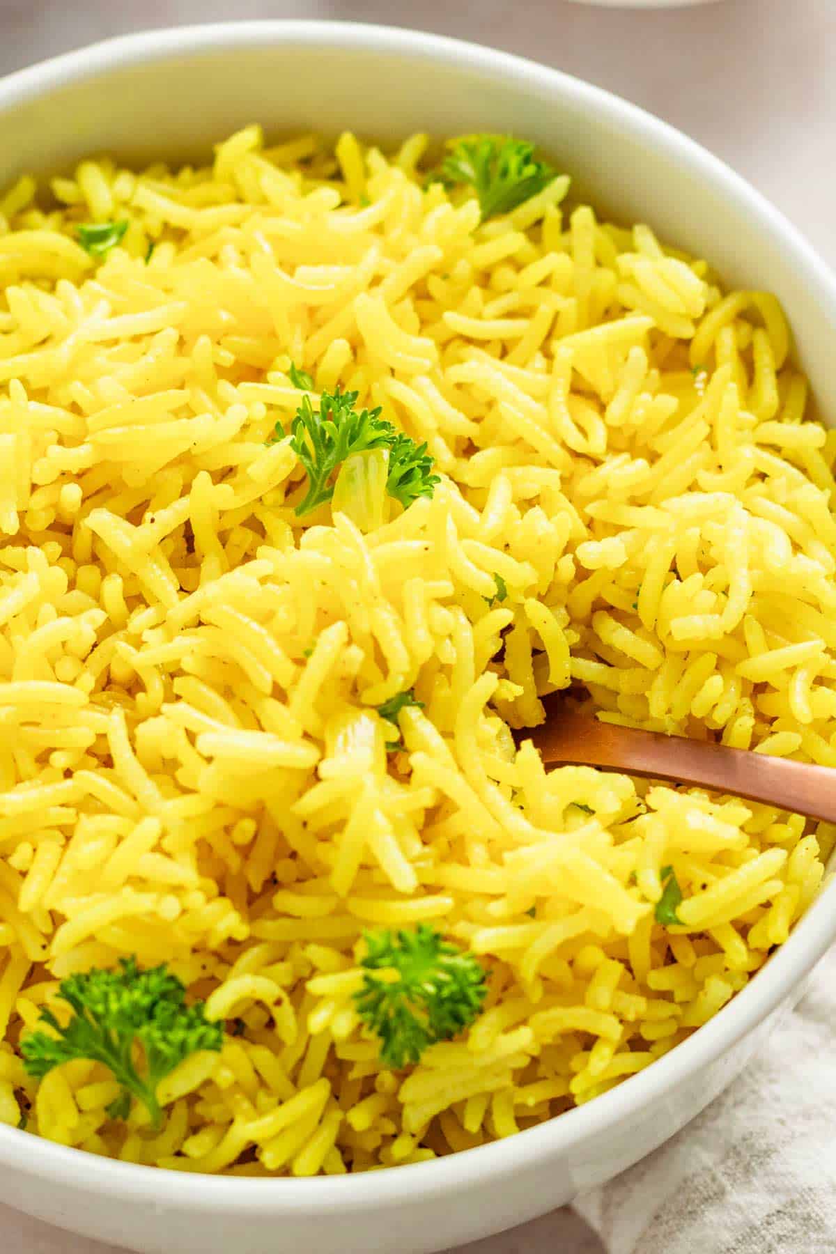 a bowl of yellow rice.