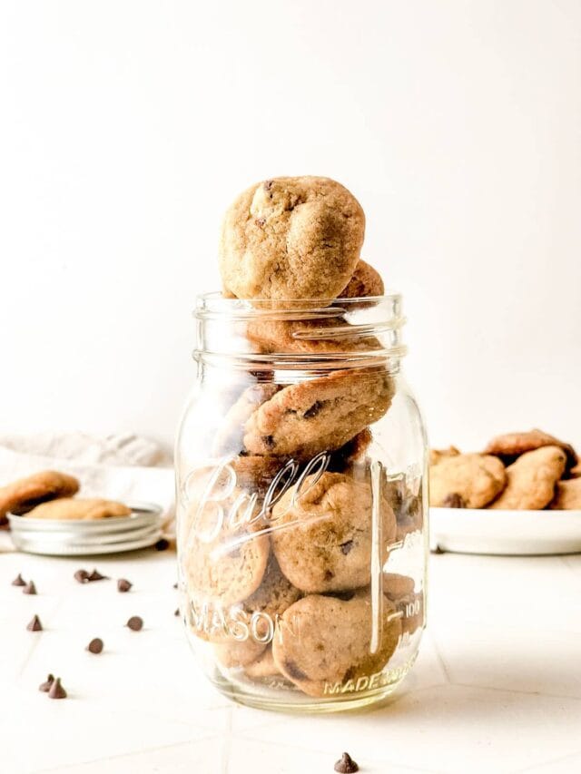a jar of mini chocolate chip cookies.