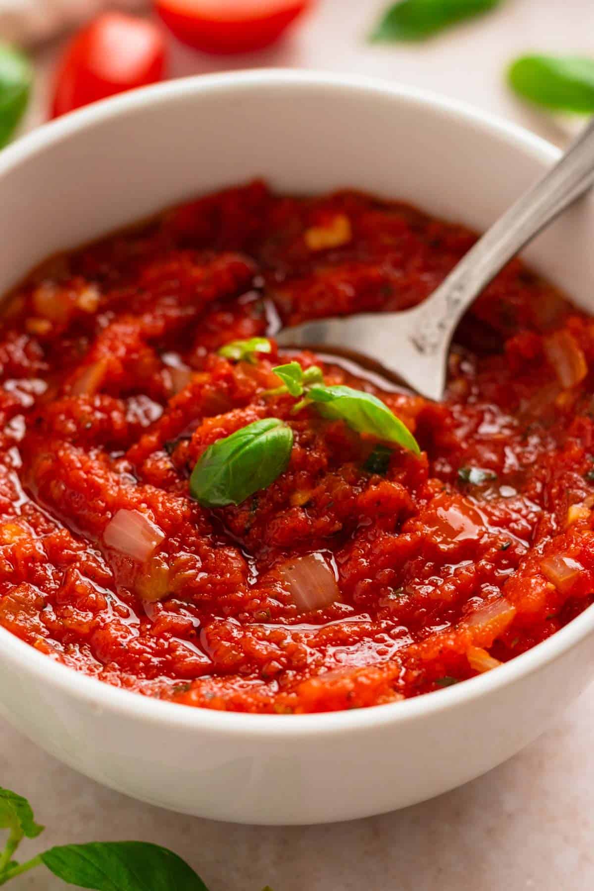 bowl of hearty marinara sauce.