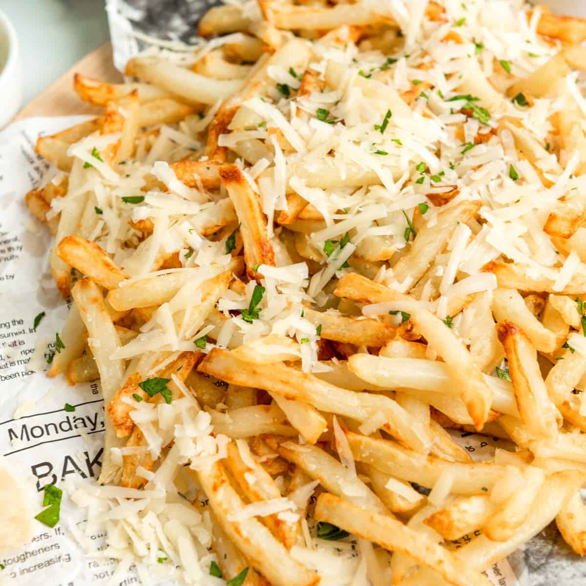 air fryer parmesan fries with truffle oil.