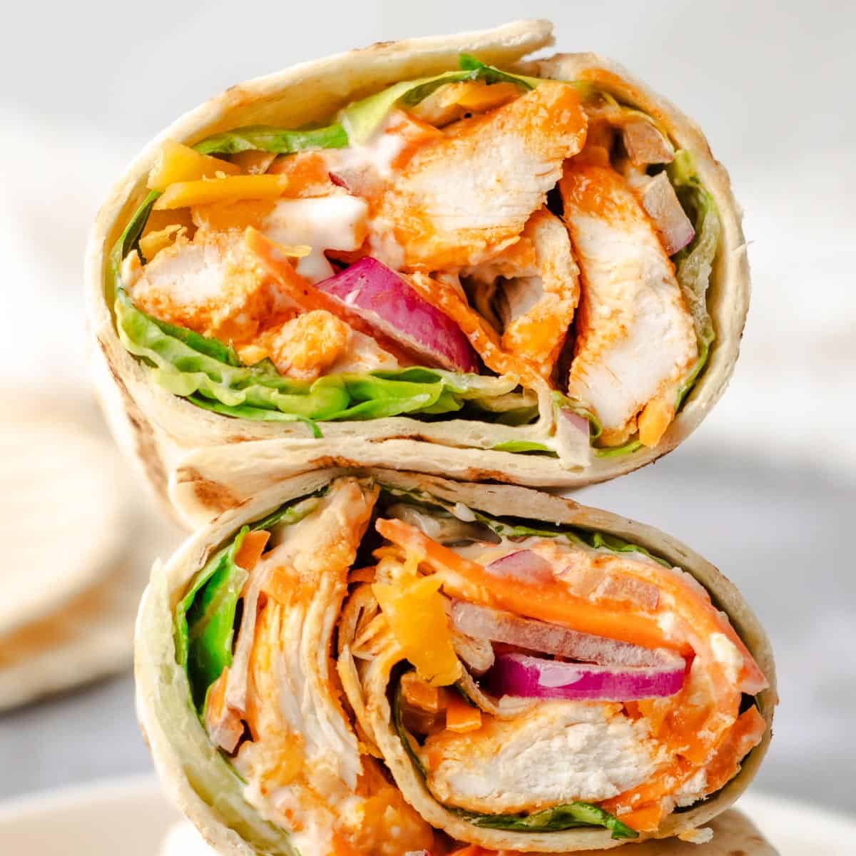 a stack of Buffalo Chicken Wraps.