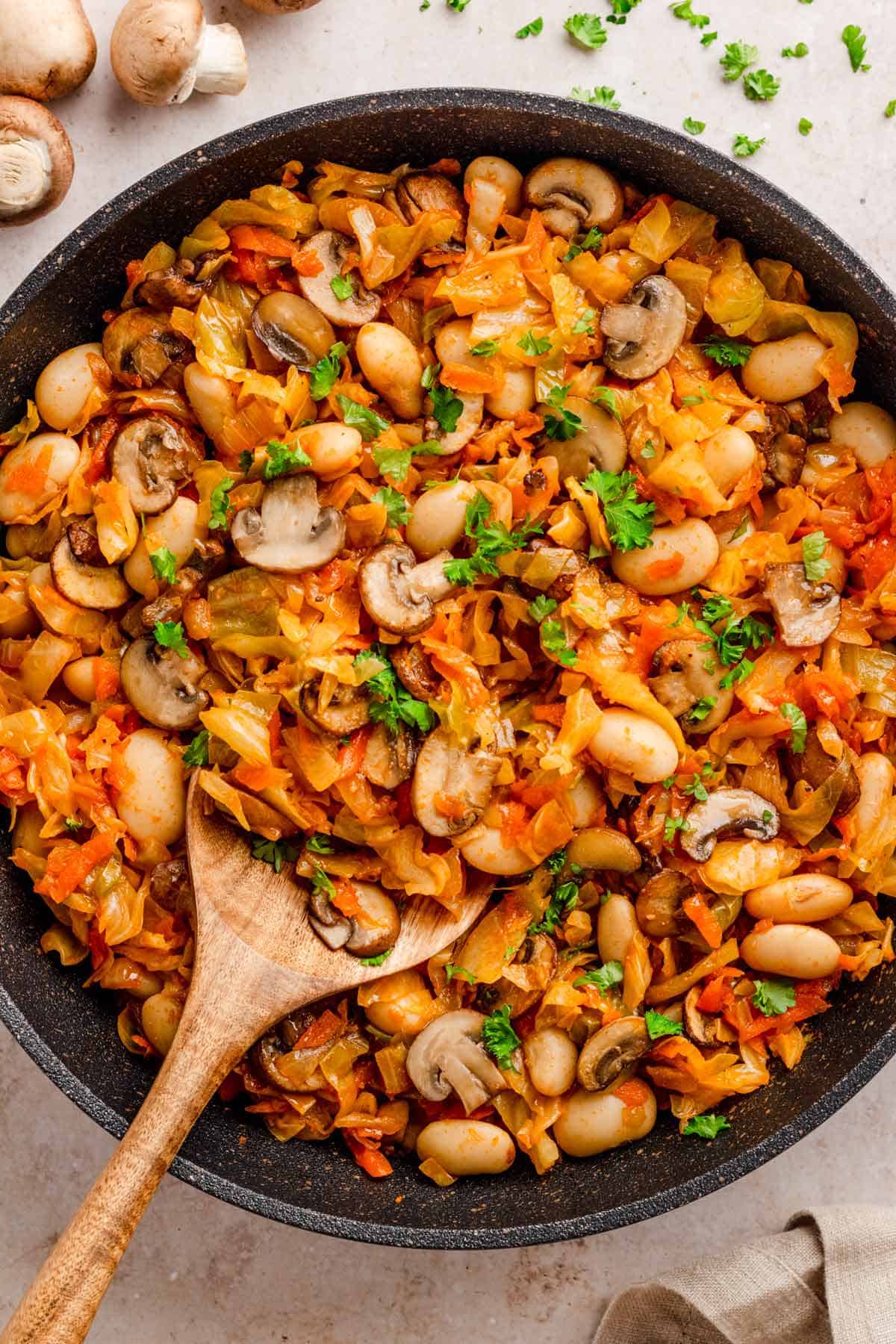 Cabbage and Bean skillet dinner.