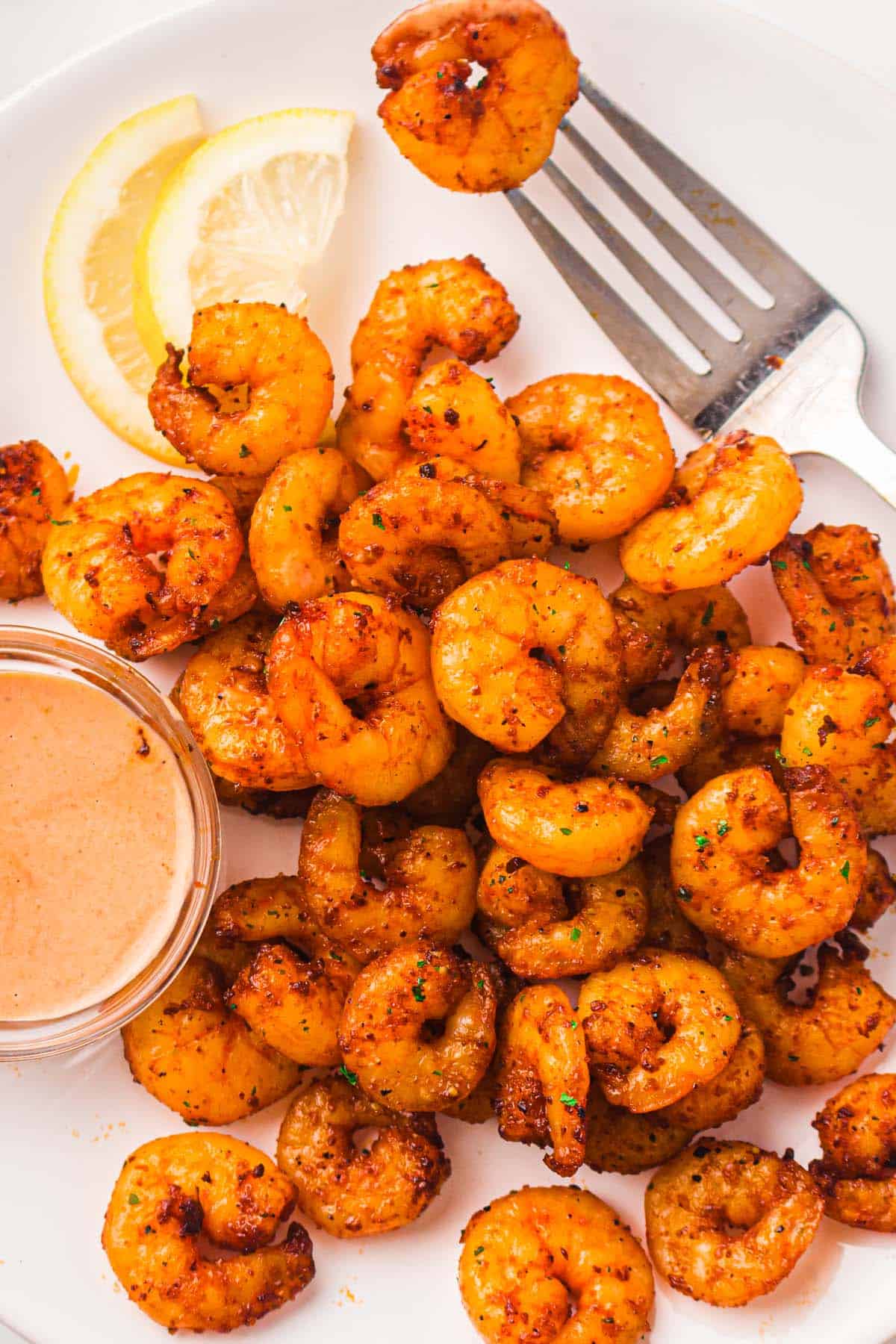 Perfectly seasoned air fryer shrimp.