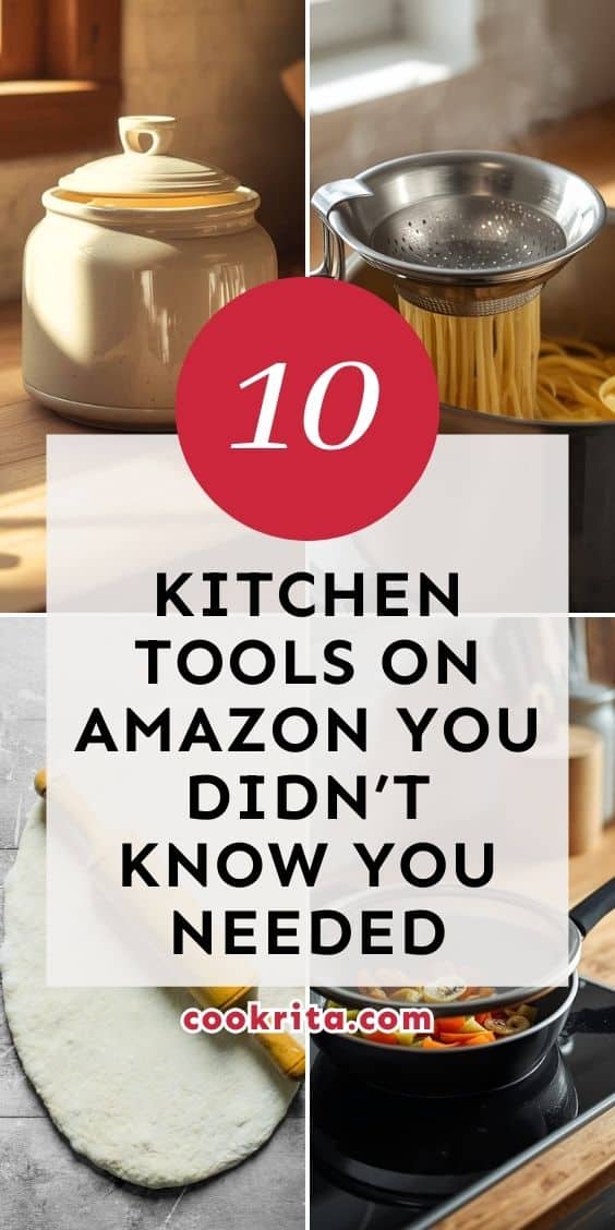 10 Kitchen Tools On Amazon You Didn’t Know You Needed collage with cooking gadgets
