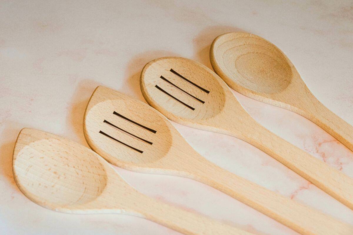 Close-up View of Four Wooden Spoons