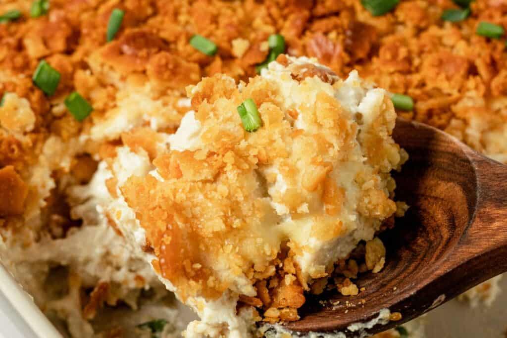 Creamy casserole topped with crushed crackers