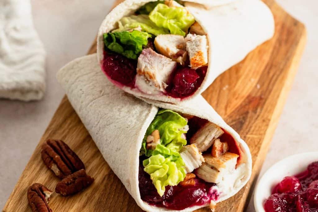 Turkey wrap with lettuce and sliced filling