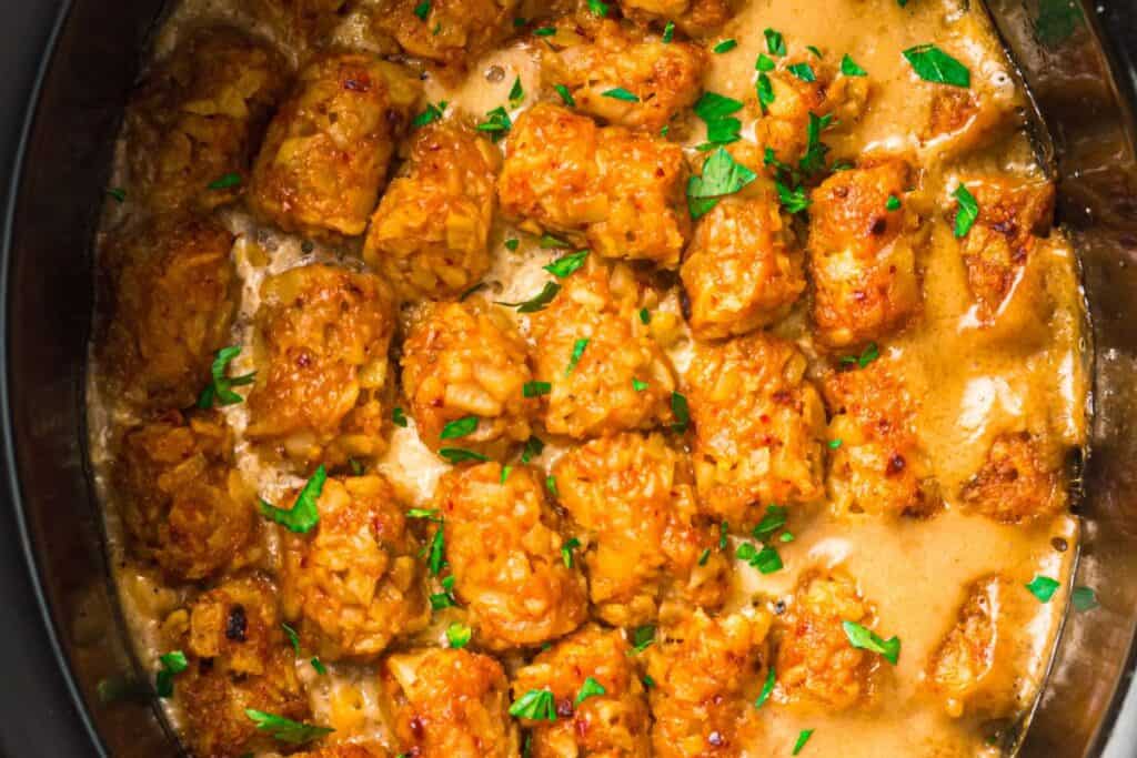 Baked casserole with beef and potato topping