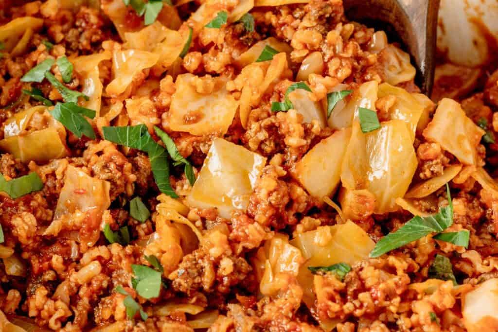 Cabbage and meat casserole with tomato sauce