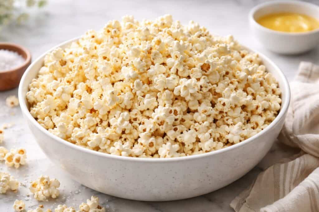 Bowl of popcorn with seasoning on top