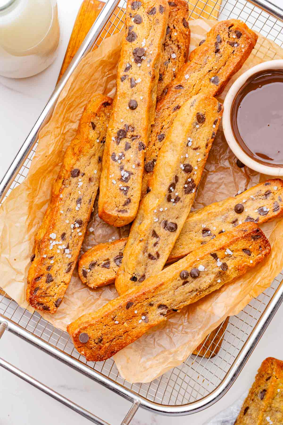 Chocolate chip cookie fries with chocolate dip and flaky sea salt