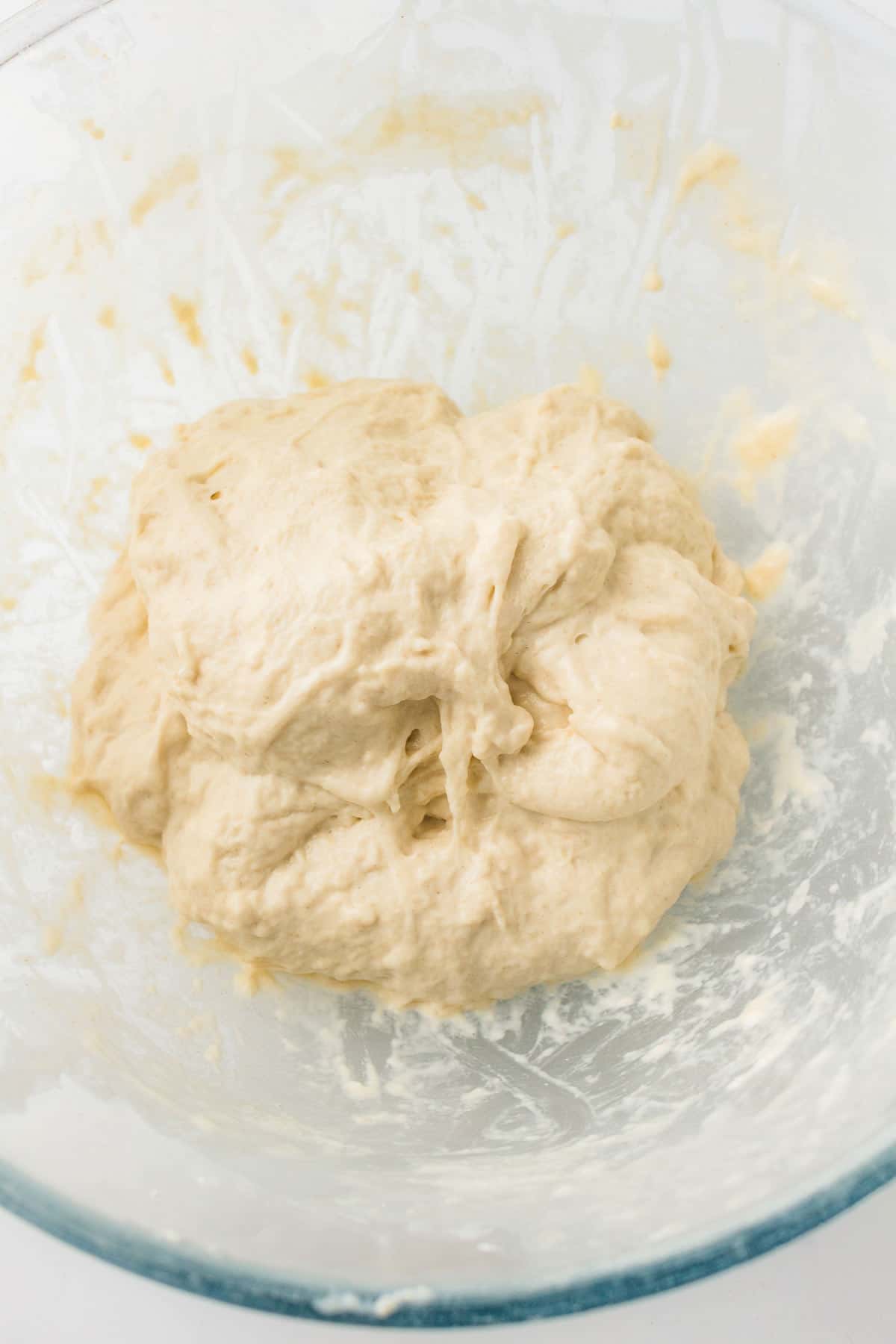 Shaggy sourdough dough after mixing flour and water