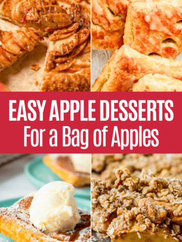 Pinterest pin featuring four apple desserts with the text “Easy Apple Desserts For a Bag of Apples.”