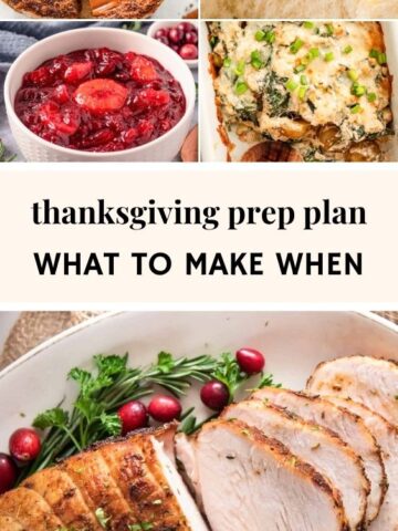 Thanksgiving planning graphic with the text “Thanksgiving Prep Plan: What to Make When.”